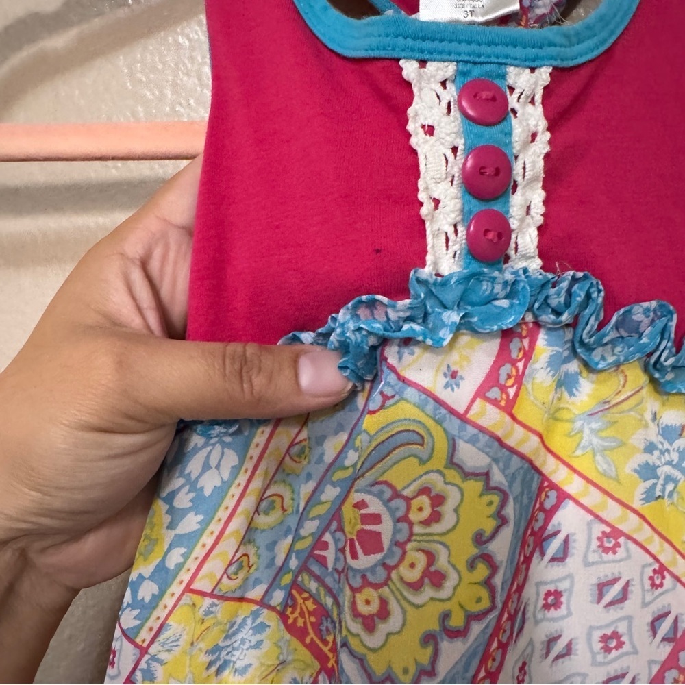 VINTAGE Jona Michelle Colorful Patchwork Kids Top - Picture 4 of 6
